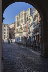 An arch leading to Plaza Mayor in Cuenca, Spain
