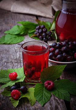 Fresh berry drink with black currant and raspberries