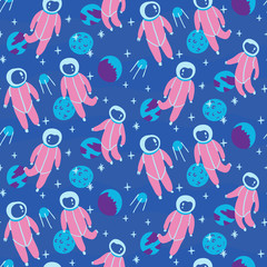 Seamless pattern with spacemen in the sky