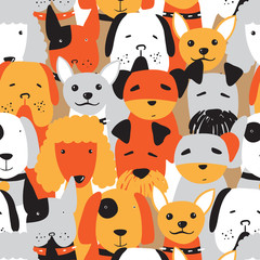 Obraz premium Seamless pattern with cute different kinds of dogs