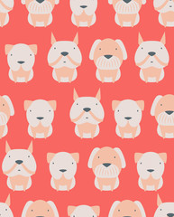 Seamless pattern with cute different kinds of dogs