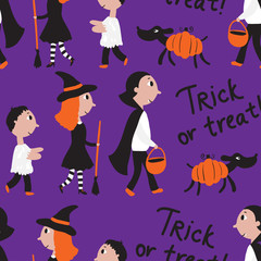 Seamless pattern with kids at halloween