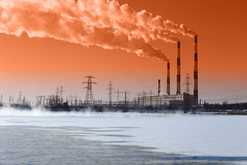 Fototapeta premium Hydroelectric power plant in winter