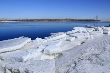 Floating of ice on the river
