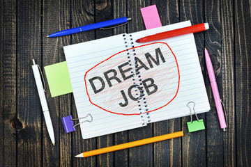 Dream Job text on notepad and office tools