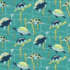 Seamless pattern with cute different turtles - 119415572
