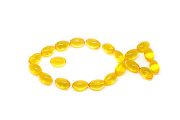 Omega 3 capsules for dieting concept on white background