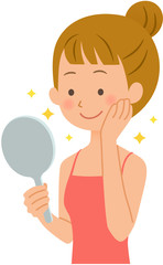 美容　鏡を見る女性