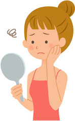 美容　鏡を見る女性