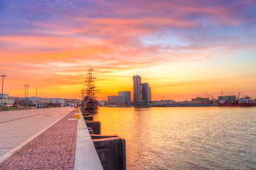 Sunset in Gdynia city at Baltic sea, Poland