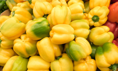 Yellow bell pepperss for sale at the city farmers market