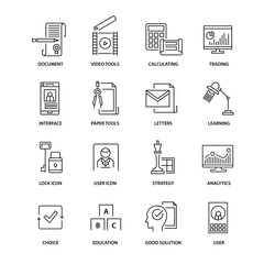 Modern thin line icons set for business