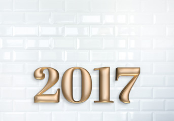 New year 2017 rose gold color number (3d rendering) on White Cer