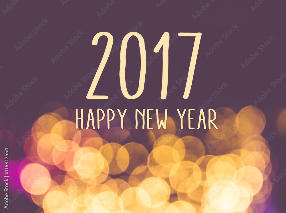 Poster 2017 happy new year on vintage blur festive bokeh light backgrou