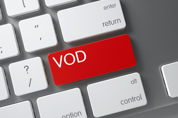 Red Vod Button on Keyboard. 3D Rendering.