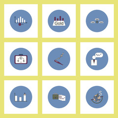 Fototapeta premium Collection of icons in flat style world gold price statistic