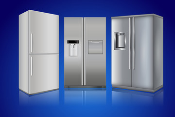Refrigerator. On blue background. Modern home appliances