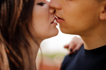 Close-up of couple in love kissing