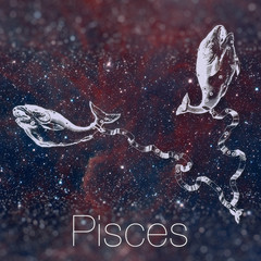 Astrological zodiac sign - Pisces. Vintage astrological drawing. Galaxy sky on the background. Can be used for horoscopes. Elements of this image furnished by NASA. - 119421340