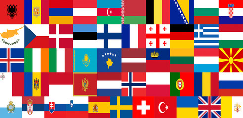 Obraz premium Illustration of flags of all the countries in Europe