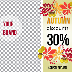 vector photo frame for promotions. autumn banner template  social media.