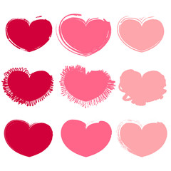 Pink hearts collection in grunge style for Valentine decoration