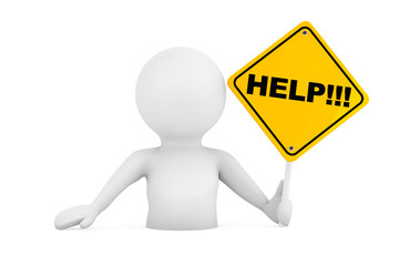 3d Person Falling in Problems with Help Sign . 3d Rendering