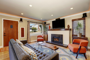 Open concept living room in American craftsman style house