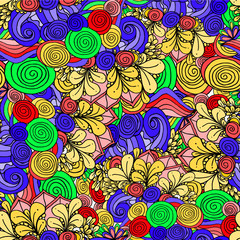 Abstract plant background of drawn shapes and leaves