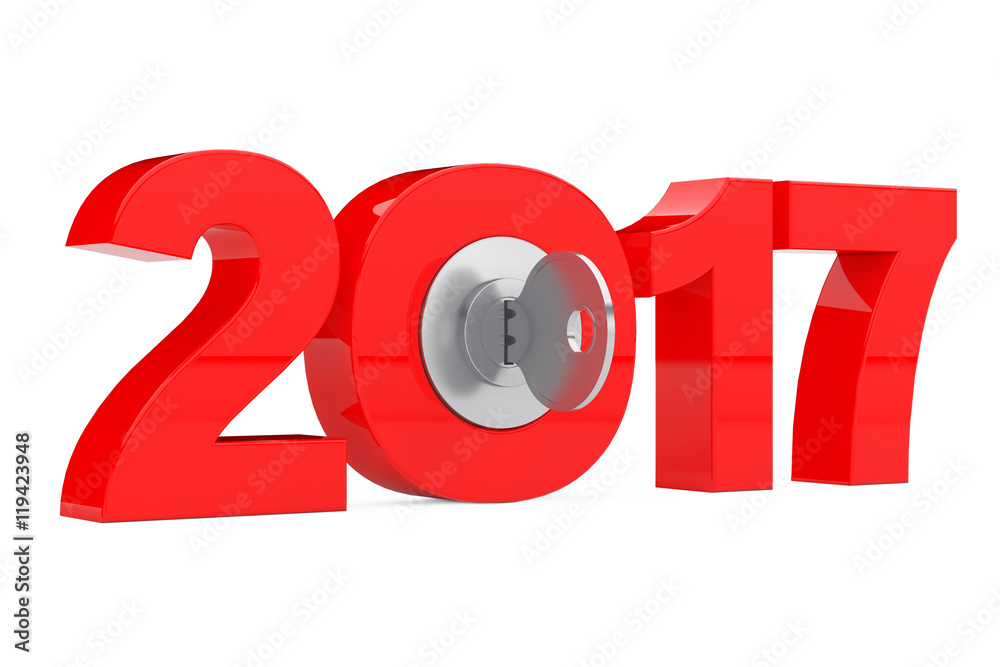 Poster New 2017 Year Sign with Key. 3d Rendering