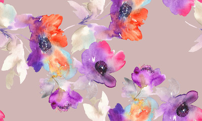 Naklejka na ściany i meble Purple watercolor flowers