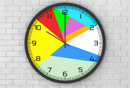 Round Multicolour Modern Office Clock. 3d Rendering