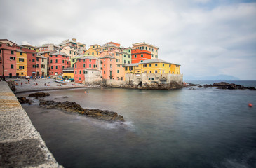 GENOA-BOCCADASSE, ITALY-AUGUST 29. Boccadasse, a Genoa quarter, looks like a small village surrounded by a city. The name means "donkey mouth" for its bay shape. On August 29, 2016 in Genoa, Italy.