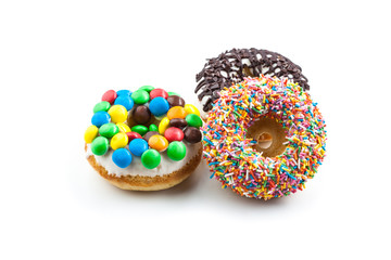 various donuts on white background