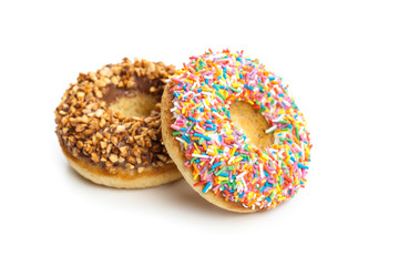 various donuts on white background