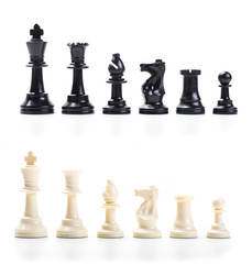 wooden chess set  lined up in rows isolated
