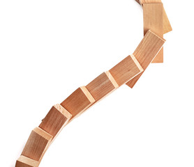 Wooden dominoes on white background