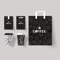 coffee shop set branding mock up  with coffee cup and package design template 