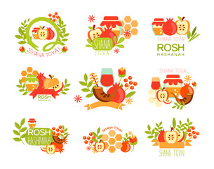 Rosh Hashanah Bright Postcard Labels Set