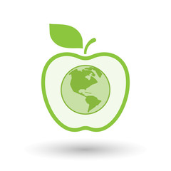 Isolated  line art  apple icon with an America region world glob
