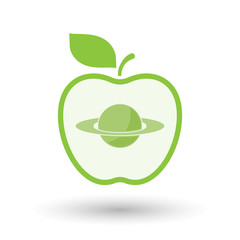 Isolated  line art  apple icon with the planet Saturn
