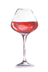 Watercolor red wine glass. Beautiful and elegant glass with alcoholic beverage. Art for menu decoration.