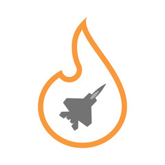 Isolated  line art  flame icon with a combat plane