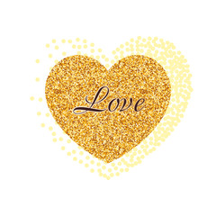 Gold glitter heart. Valentine Day banner, card, poster.