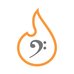 Isolated  line art  flame icon with an F clef