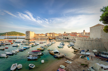 Fototapeta na wymiar Stunning panorama of Dubrovnik with old town and Adriatic sea,Dalmatia,Croatia,Europe