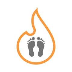Isolated  line art  flame icon with two footprints