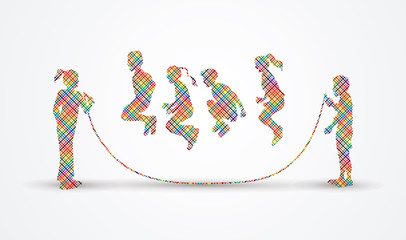 Children Jumping Rope designed using colorful pixels graphic vector