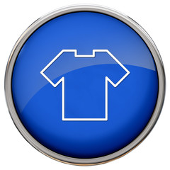 shirt icon, blue glossy metallic button
