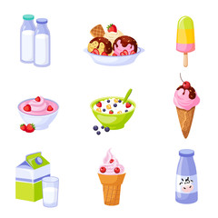 Dairy Products Assortment Set Of Isolated Icons